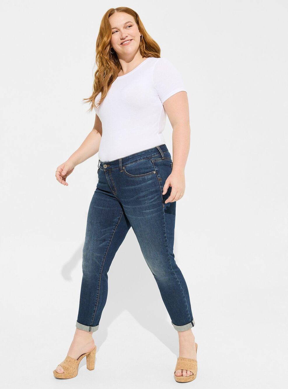 NWT Torrid Undercover Dark Blue Denim Boyfriend Straight Mid Rise Jeans Size 26